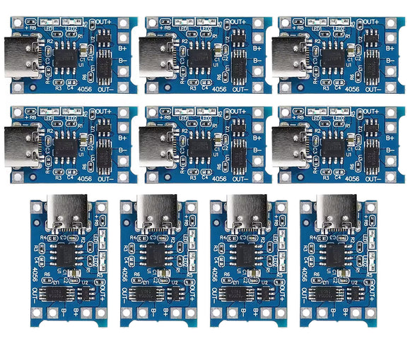 10 Modulo carga bateria TP4056 USB-C 18650 protección