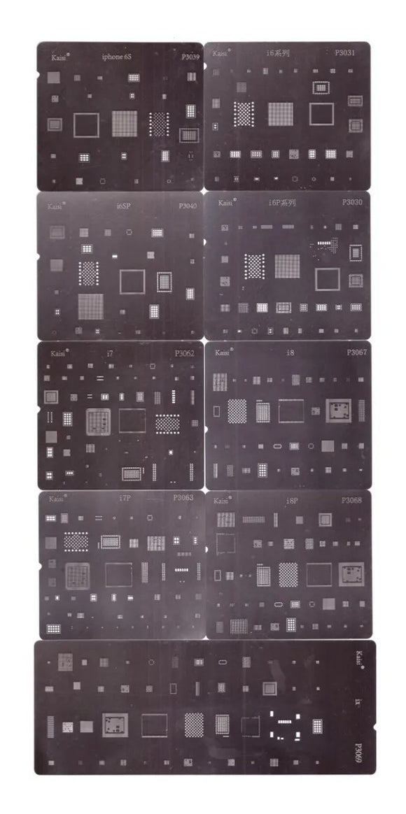 Kit 9 laminas stencil BGA reballing para iPhone 6 - X