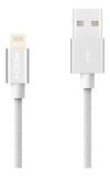 Cable certificado MFI lightning USB para iPhone Rock plata nylon 30 cm