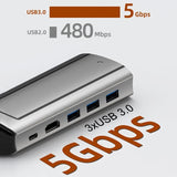 Carcasa Hub PD100W USB C adaptador HDMI NVME SATA M.2 SSD 5gbps