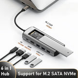 Carcasa Hub PD100W USB C adaptador HDMI NVME SATA M.2 SSD 5gbps