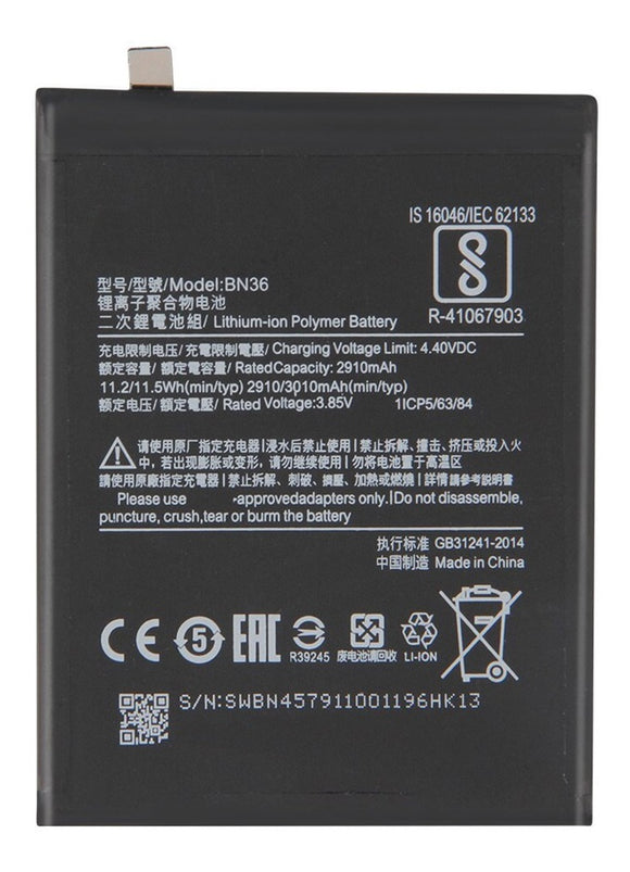 Bateria pila Xiaomi Mi 6X BN36 de 2910mAh de capacidad